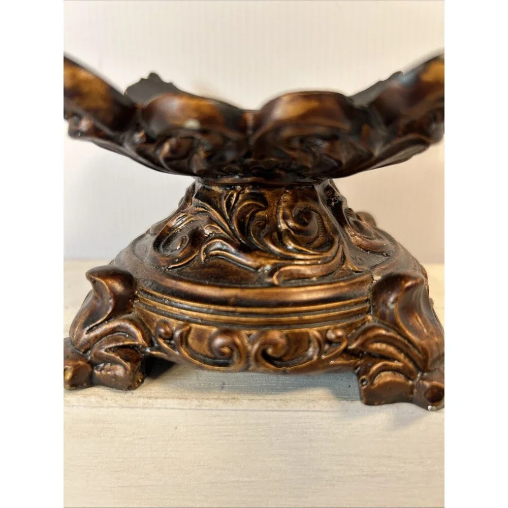 3 To 4” Candle Bowl Deep Brown Resin composite Old World Elegant Tuscan Decor